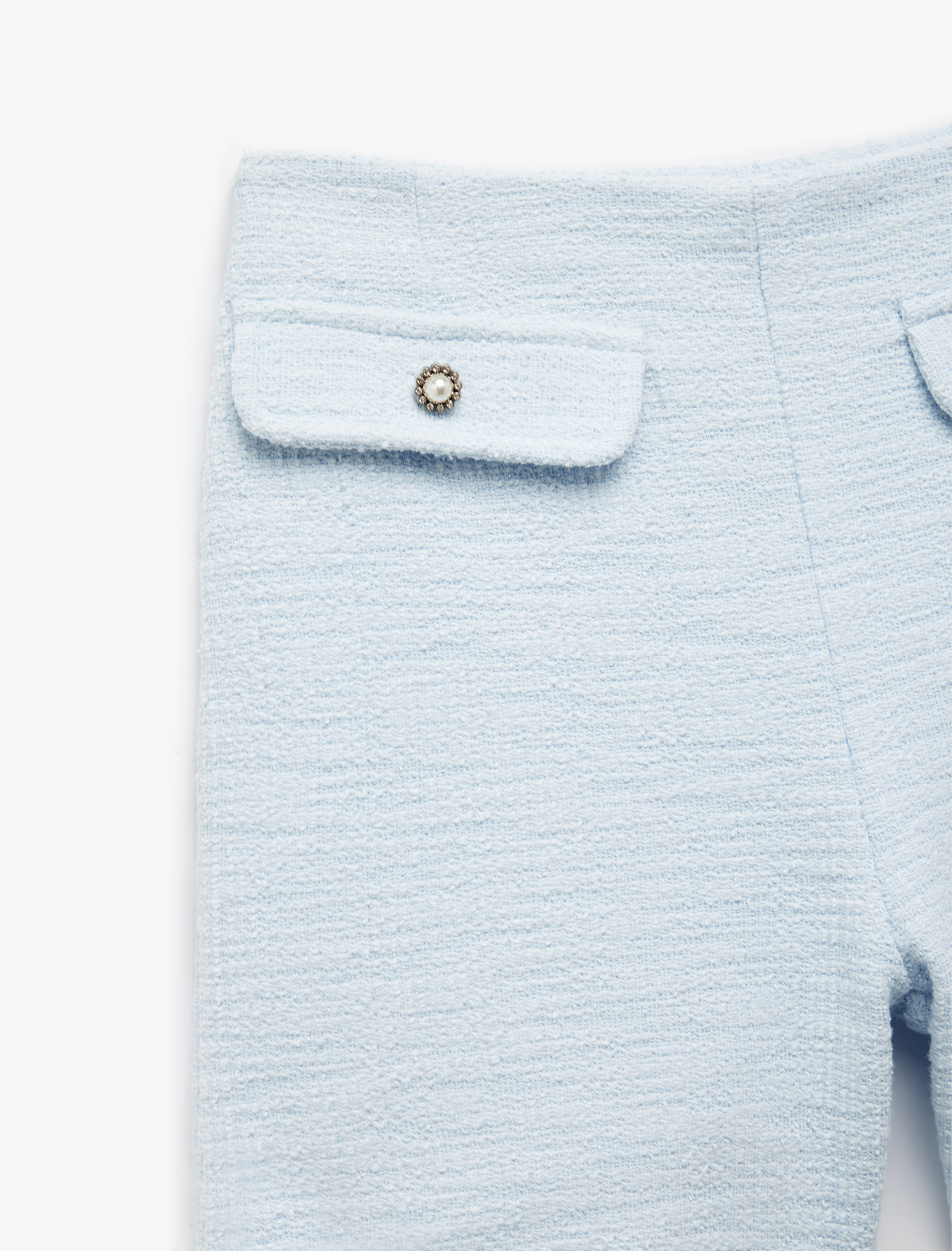  Kız Çocuk İnci Düğme Detaylı Kapaklı Cepli Tüvit  Şort