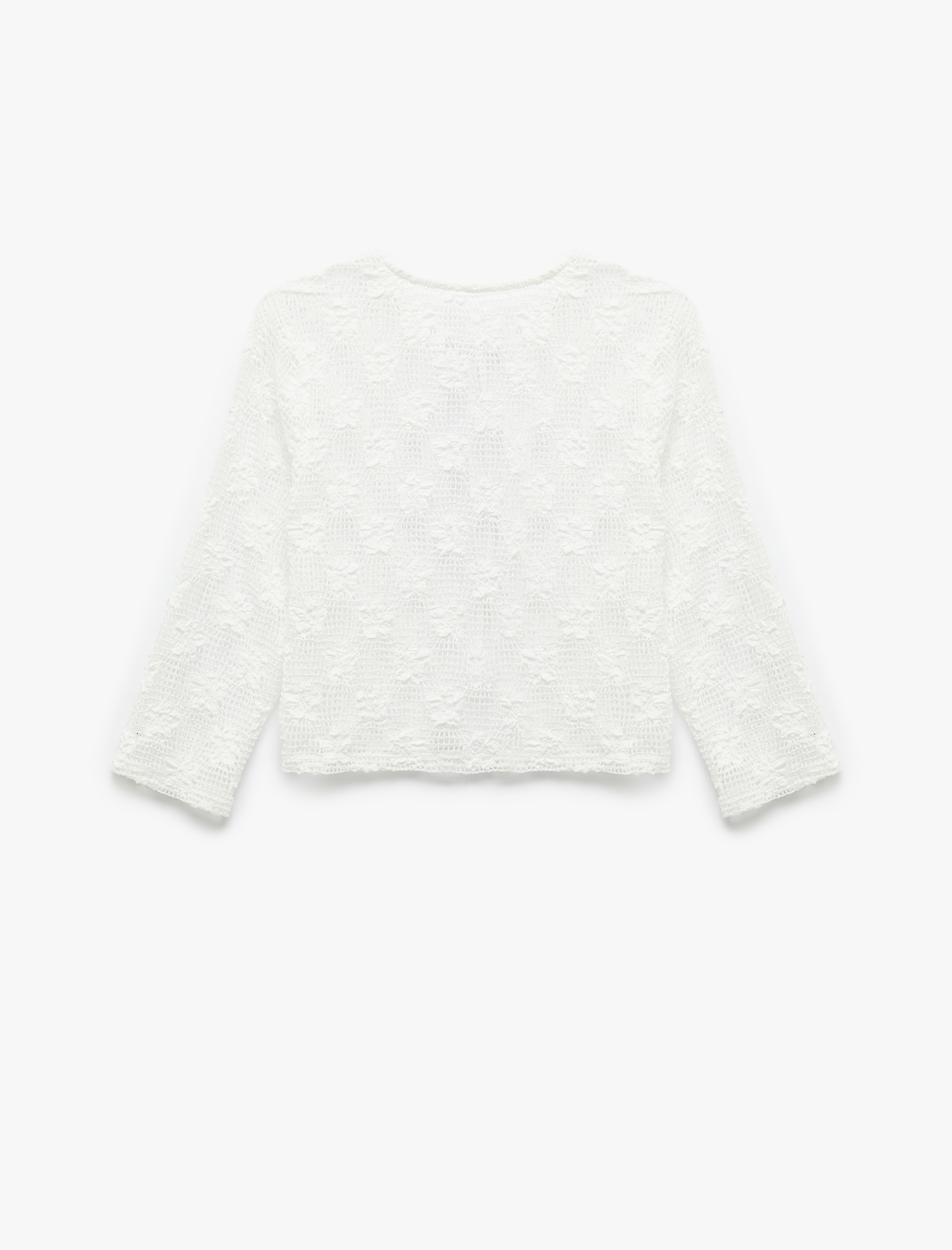   Koton X Sibil Çetinkaya - Transparan Bağlamalı Yaka 3/4 Kollu Dantel Çiçekli Crop Bluz