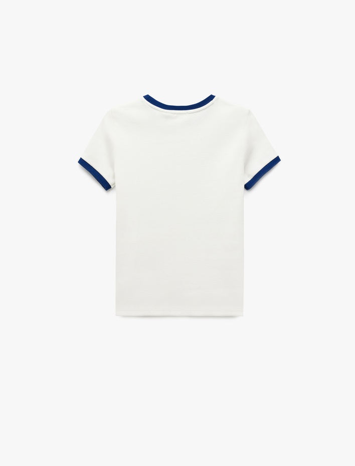 Kız Çocuk Bisiklet Yaka Kısa Kollu Yale Baskılı Pamuklu Lisanslı Crop Tişört