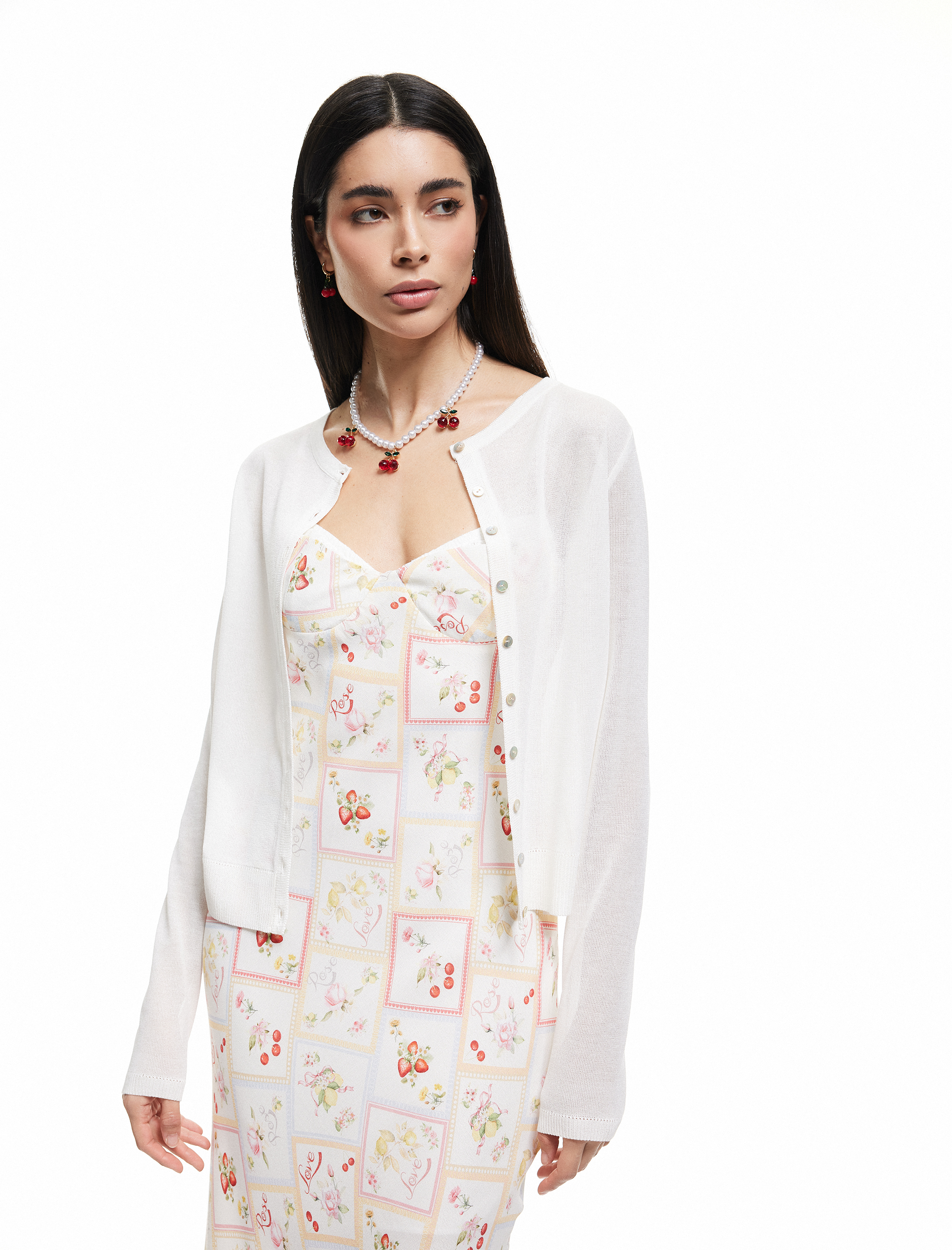   Koton X Sibil Çetinkaya - Viskon Kumaş Uzun Kollu Bisiklet Yaka Düğmeli İnce Triko Hırka