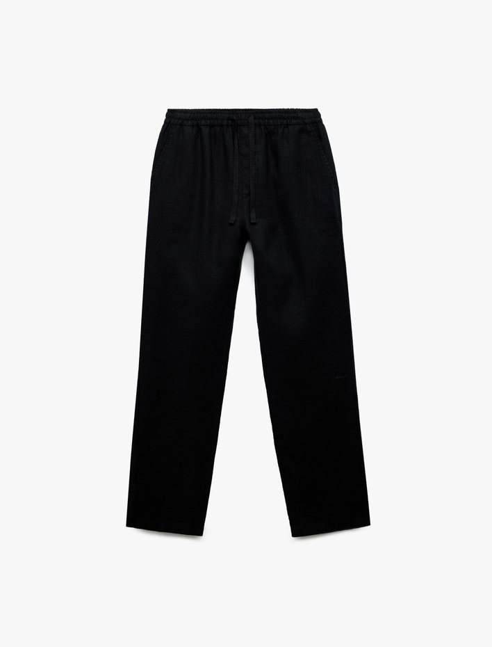  Beli Bağcıklı Cep Detaylı Keten Chino Pantolon