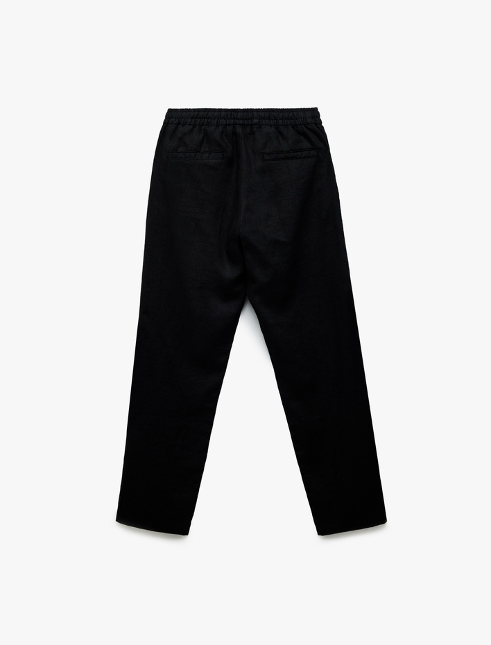  Beli Bağcıklı Cep Detaylı Keten Chino Pantolon