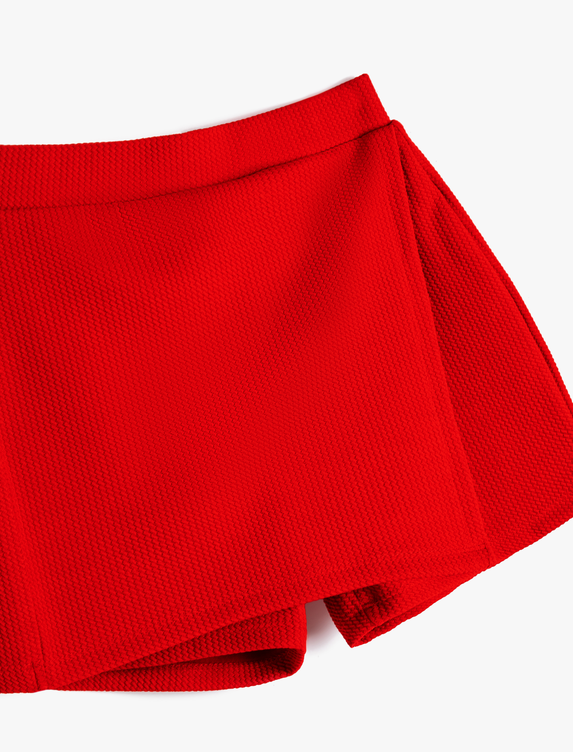  Kız Çocuk Basic Şort Etek Kruvaze Beli Lastikli Dokulu