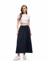 Uzun Kloş Etek Cepli Poplin Standart Bel