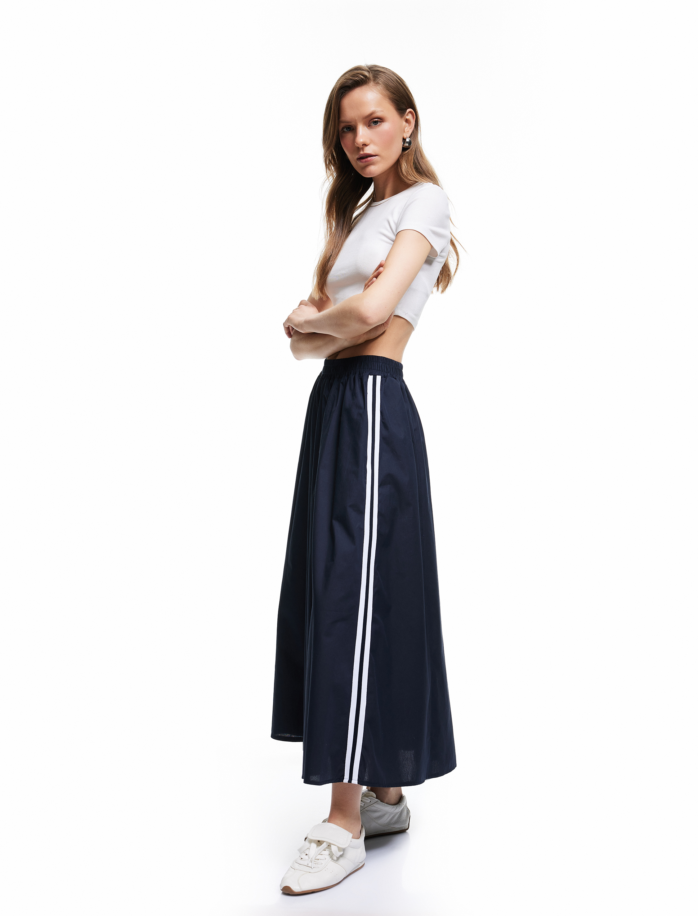   Uzun Kloş Etek Cepli Poplin Standart Bel