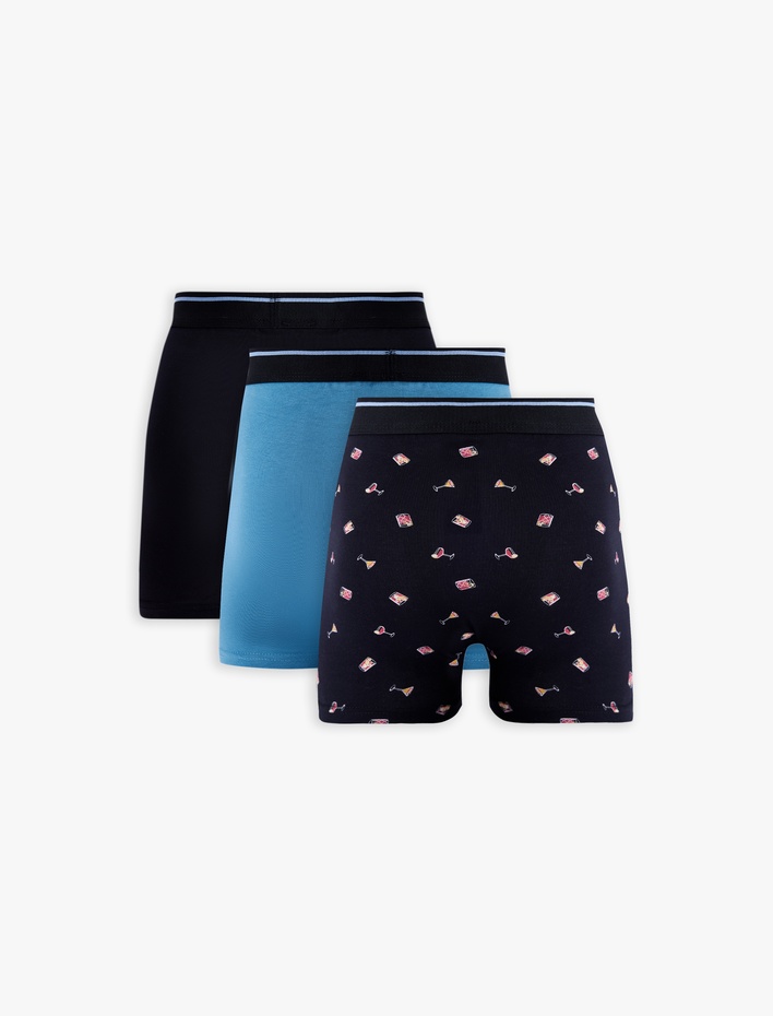  Desenli Pamuklu 3'lü Boxer Seti
