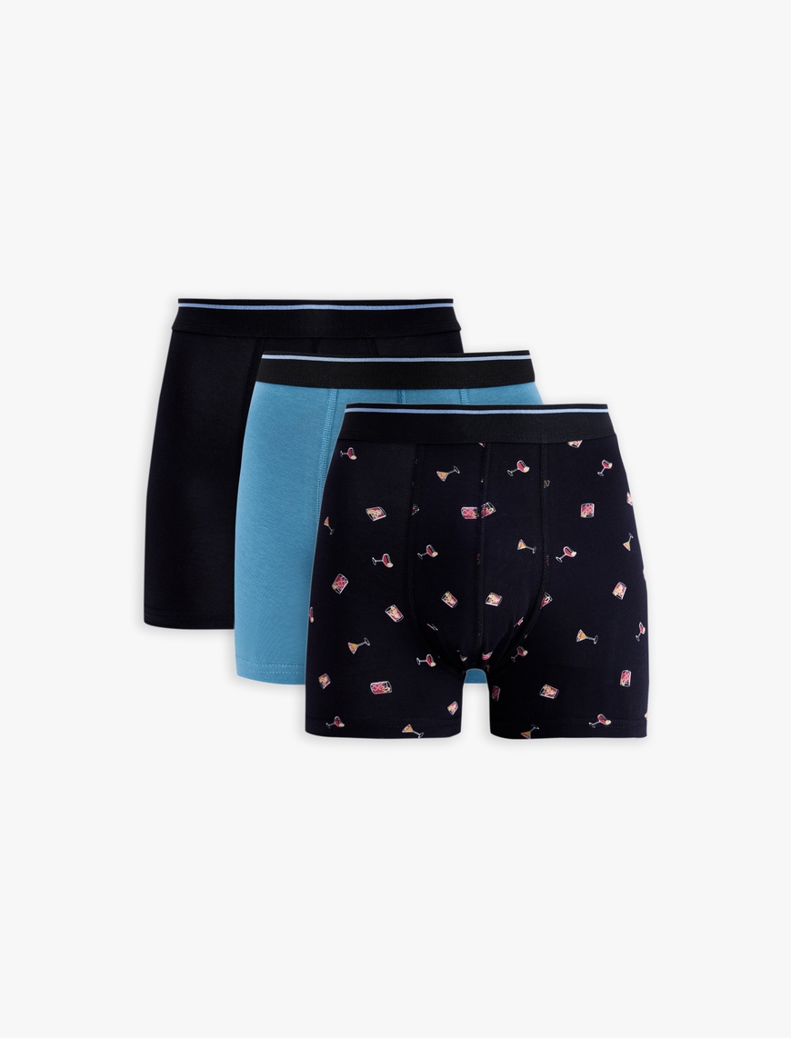   Desenli Pamuklu 3'lü Boxer Seti