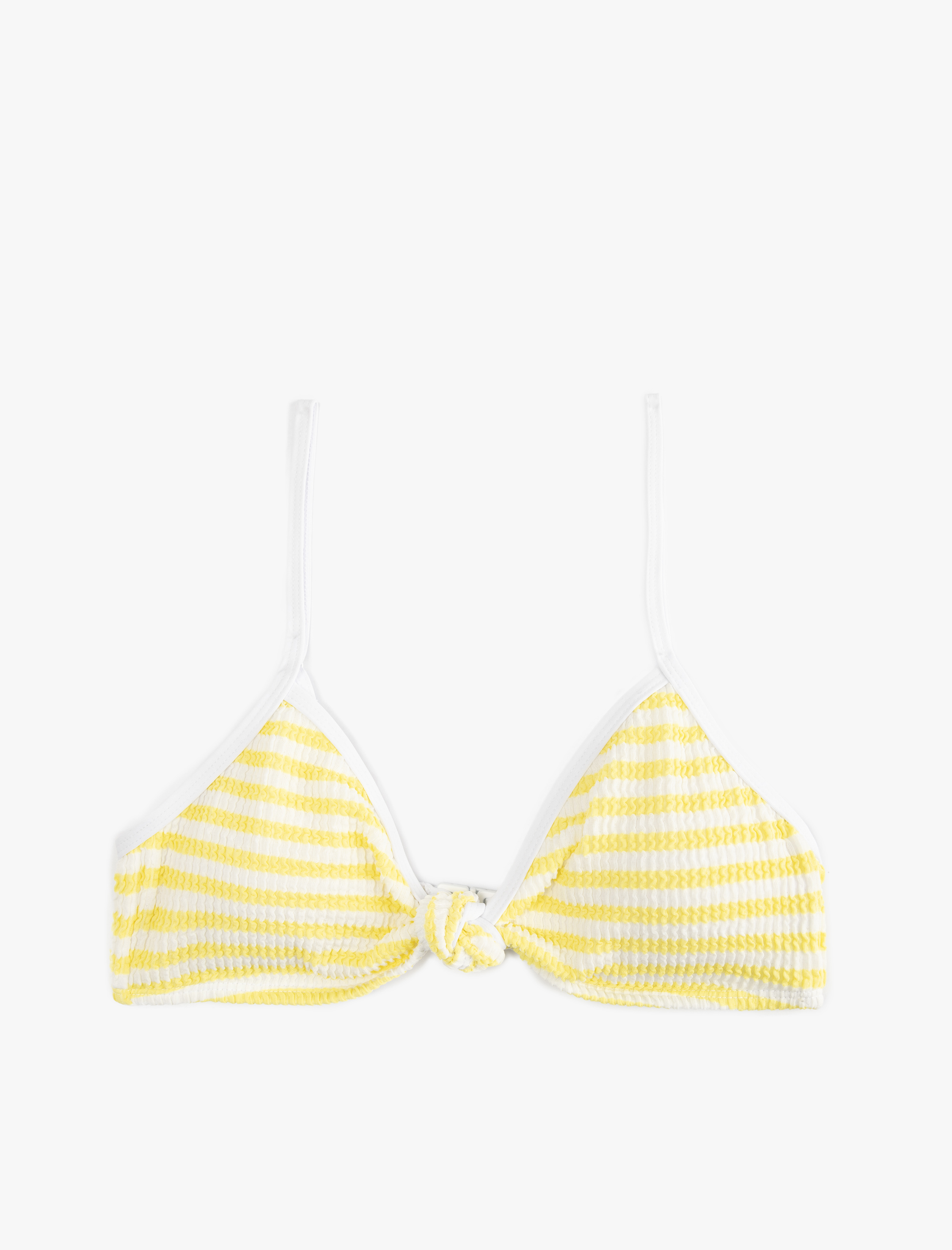   Koton X Sibil Çetinkaya - Düğüm Detaylı İnce Askılı Dokulu Çizgili Bikini Üstü