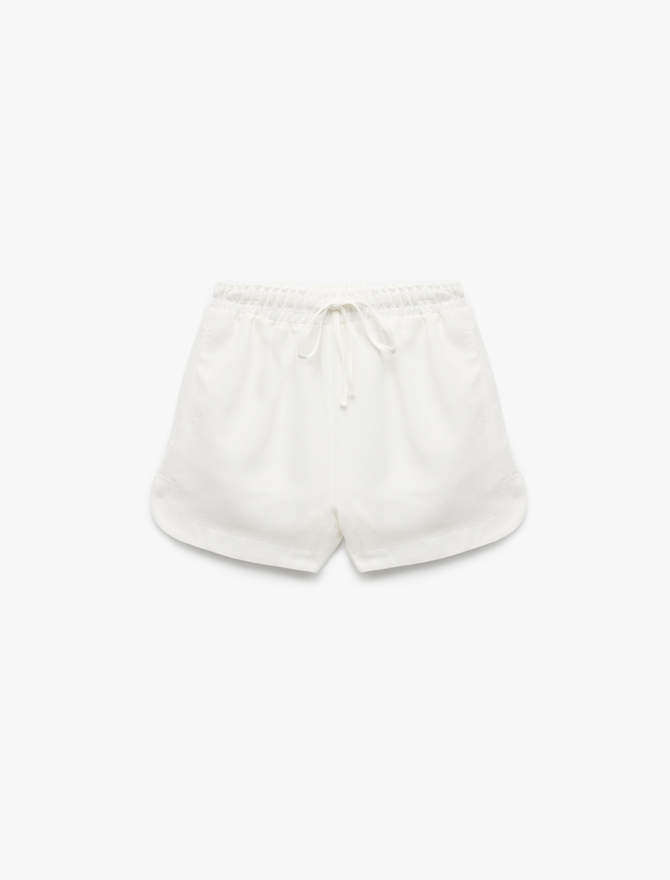   Beli Bağlamalı Lastikli Cepli Viskon Keten Karışımlı Mini Şort