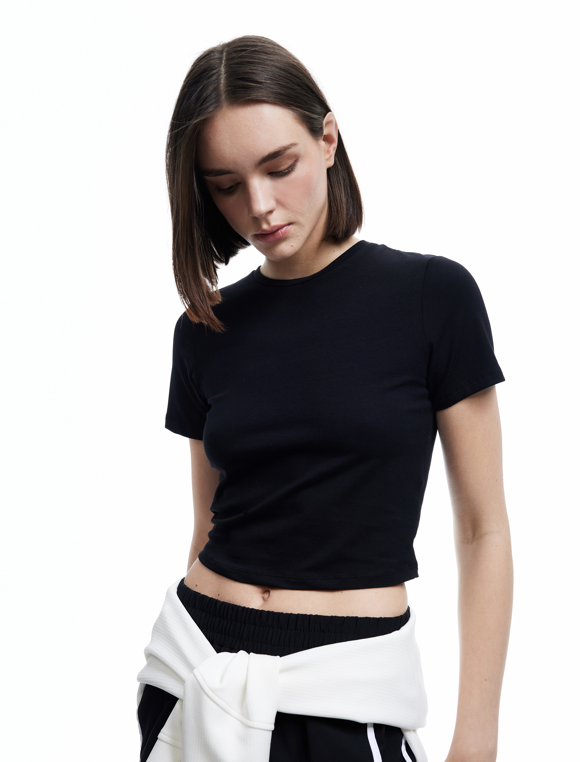   Kısa Kollu Bisiklet Yaka Dar Kesim Pamuklu Basic Spor Tişört