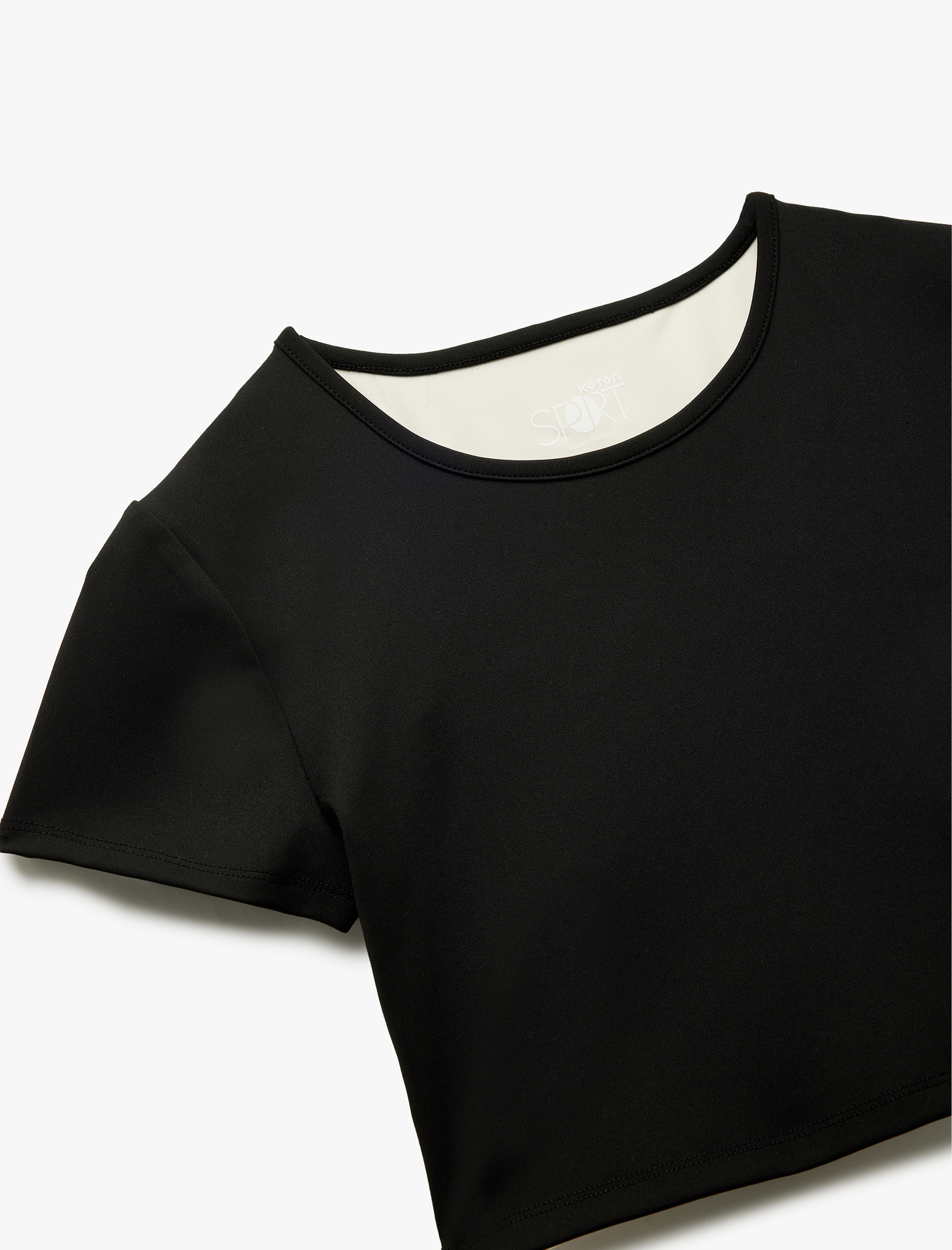   Pencere Detaylı Kısa Kollu Bisiklet Yaka Crop Spor Tişört