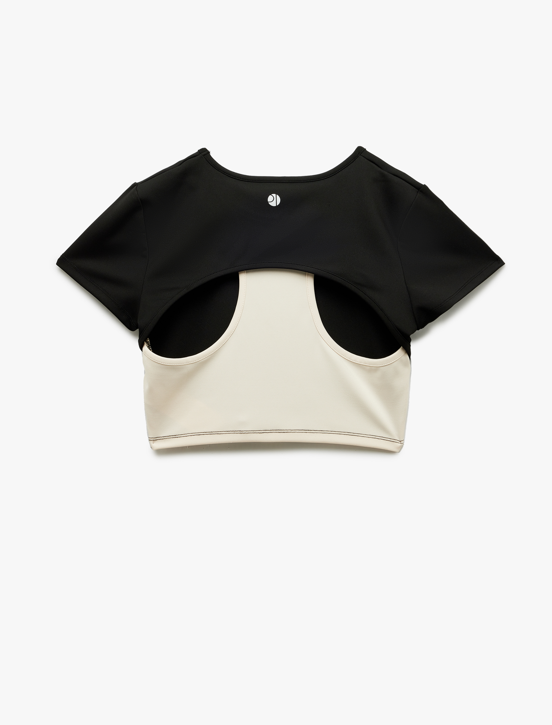   Pencere Detaylı Kısa Kollu Bisiklet Yaka Crop Spor Tişört