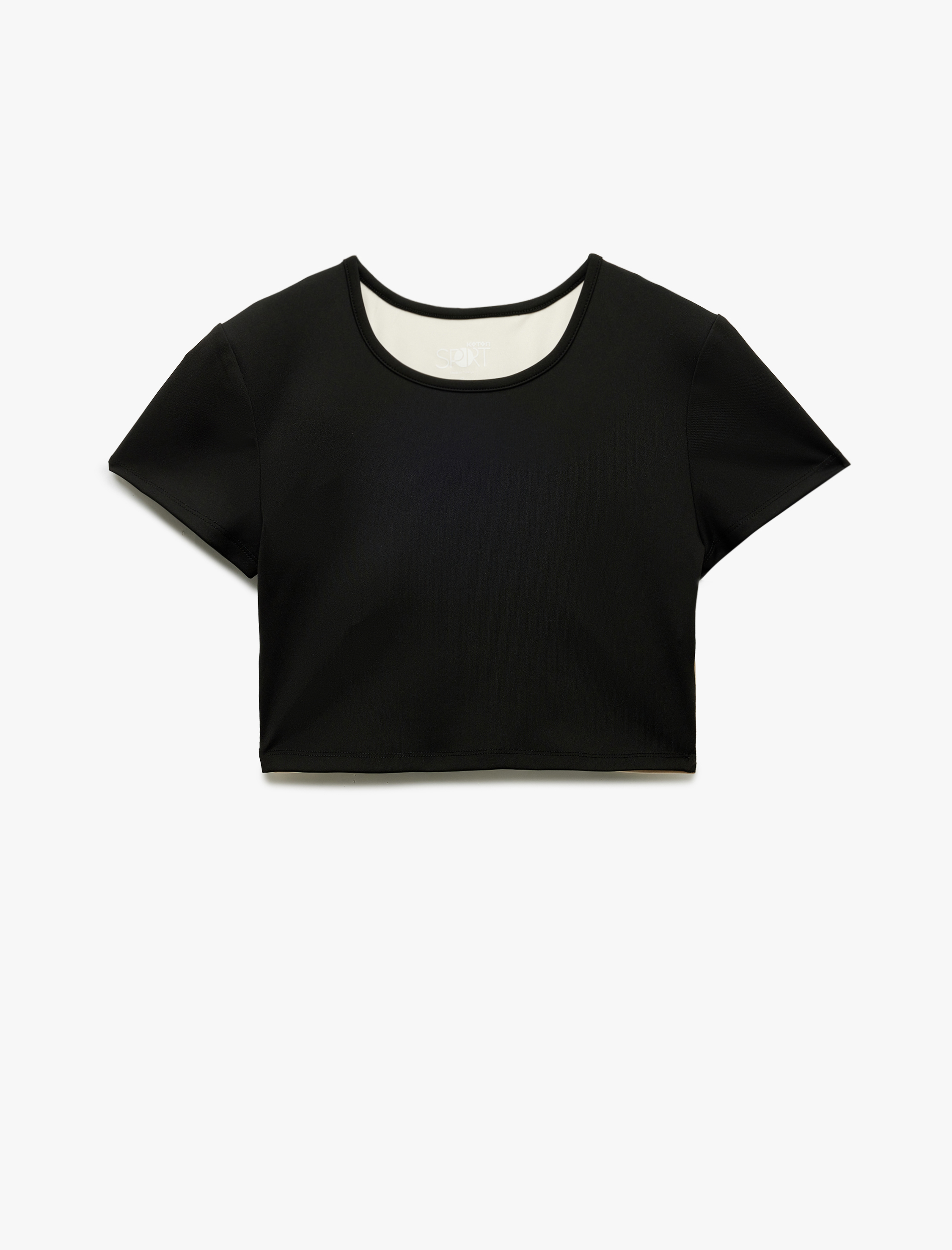   Pencere Detaylı Kısa Kollu Bisiklet Yaka Crop Spor Tişört