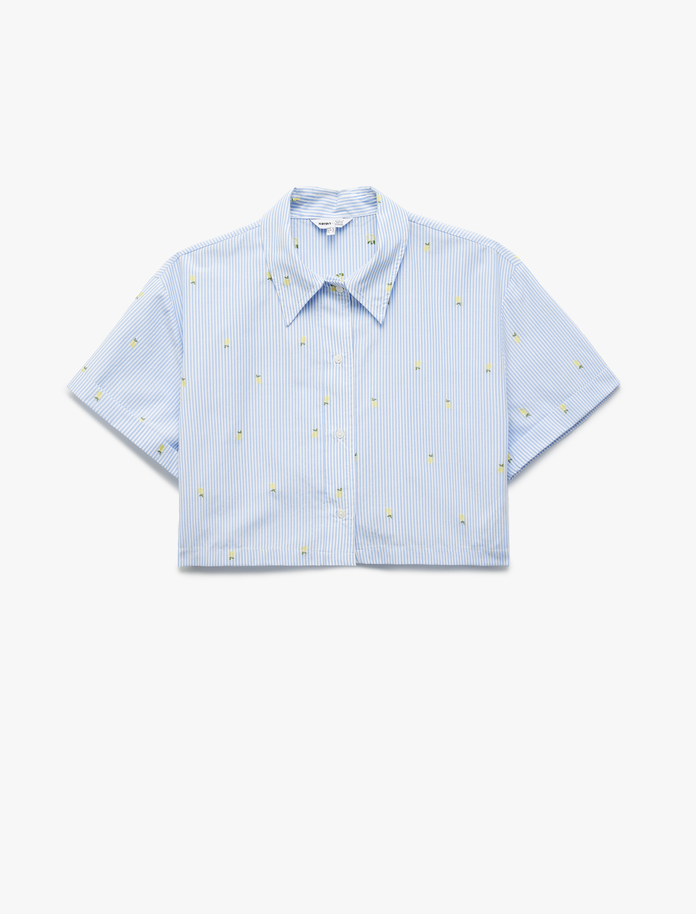   Koton X Sibil Çetinkaya - Kısa Kollu Limon İşleme Detaylı Poplin Crop Gömlek