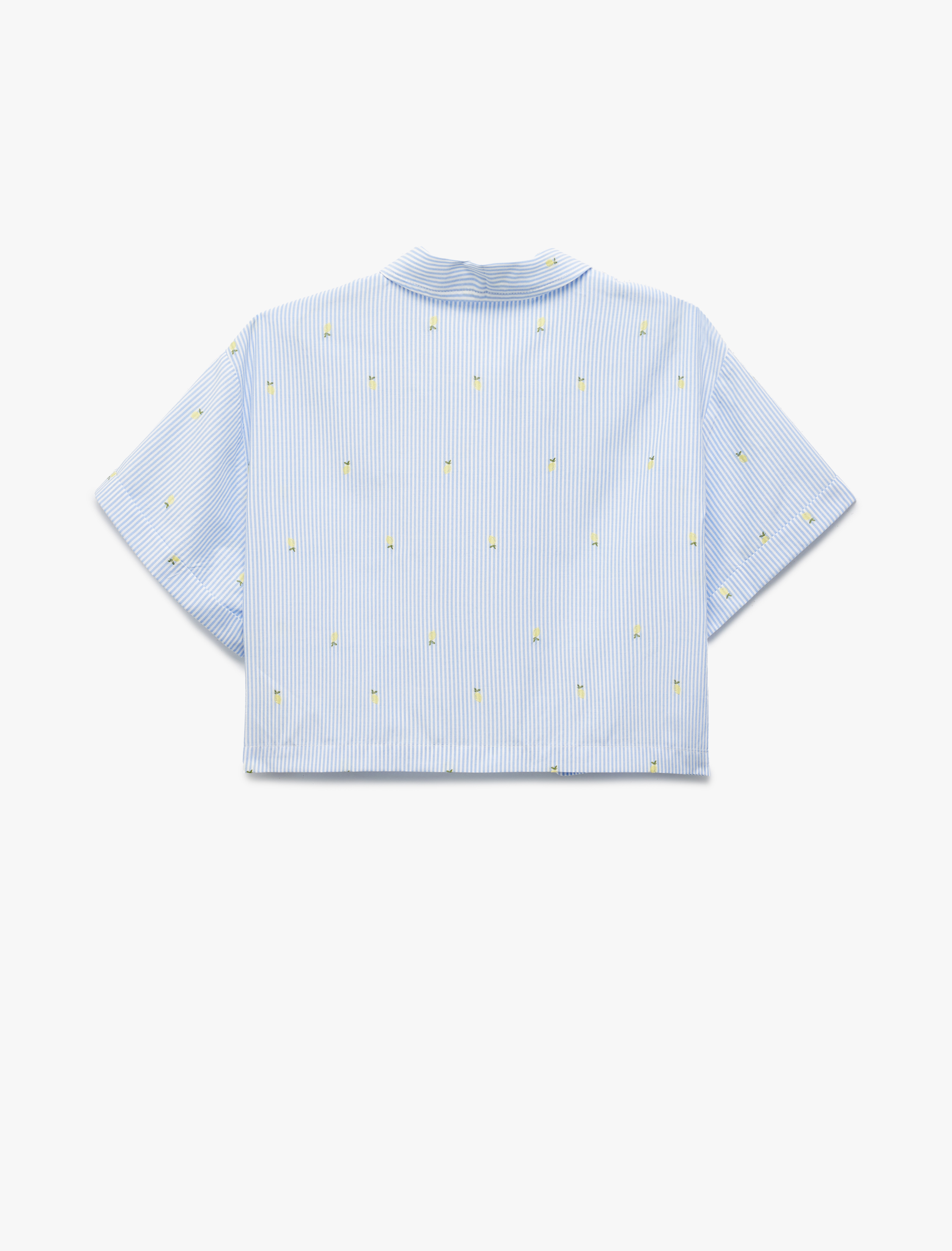   Koton X Sibil Çetinkaya - Kısa Kollu Limon İşleme Detaylı Poplin Crop Gömlek
