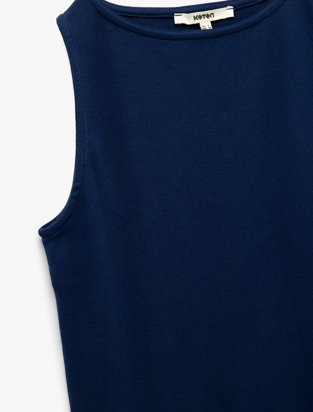 Kaşkorse Yuvarlak Yaka Kolsuz Mini Kalem Bodycon Kalem Elbise_4