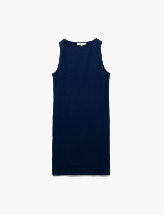 Kaşkorse Yuvarlak Yaka Kolsuz Mini Kalem Bodycon Kalem Elbise_2