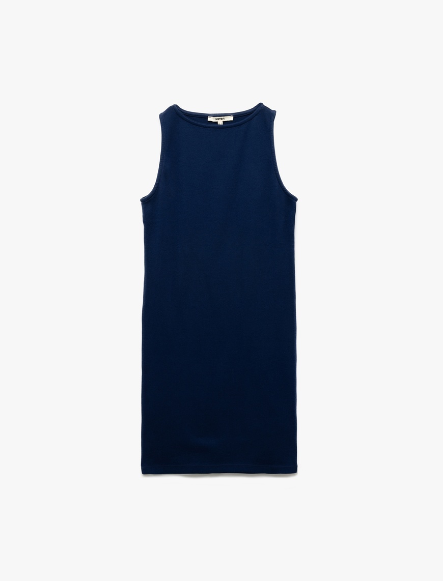   Kaşkorse Yuvarlak Yaka Kolsuz Mini Kalem Bodycon Kalem Elbise