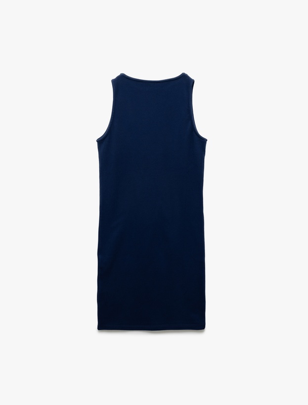 Kaşkorse Yuvarlak Yaka Kolsuz Mini Kalem Bodycon Kalem Elbise_3
