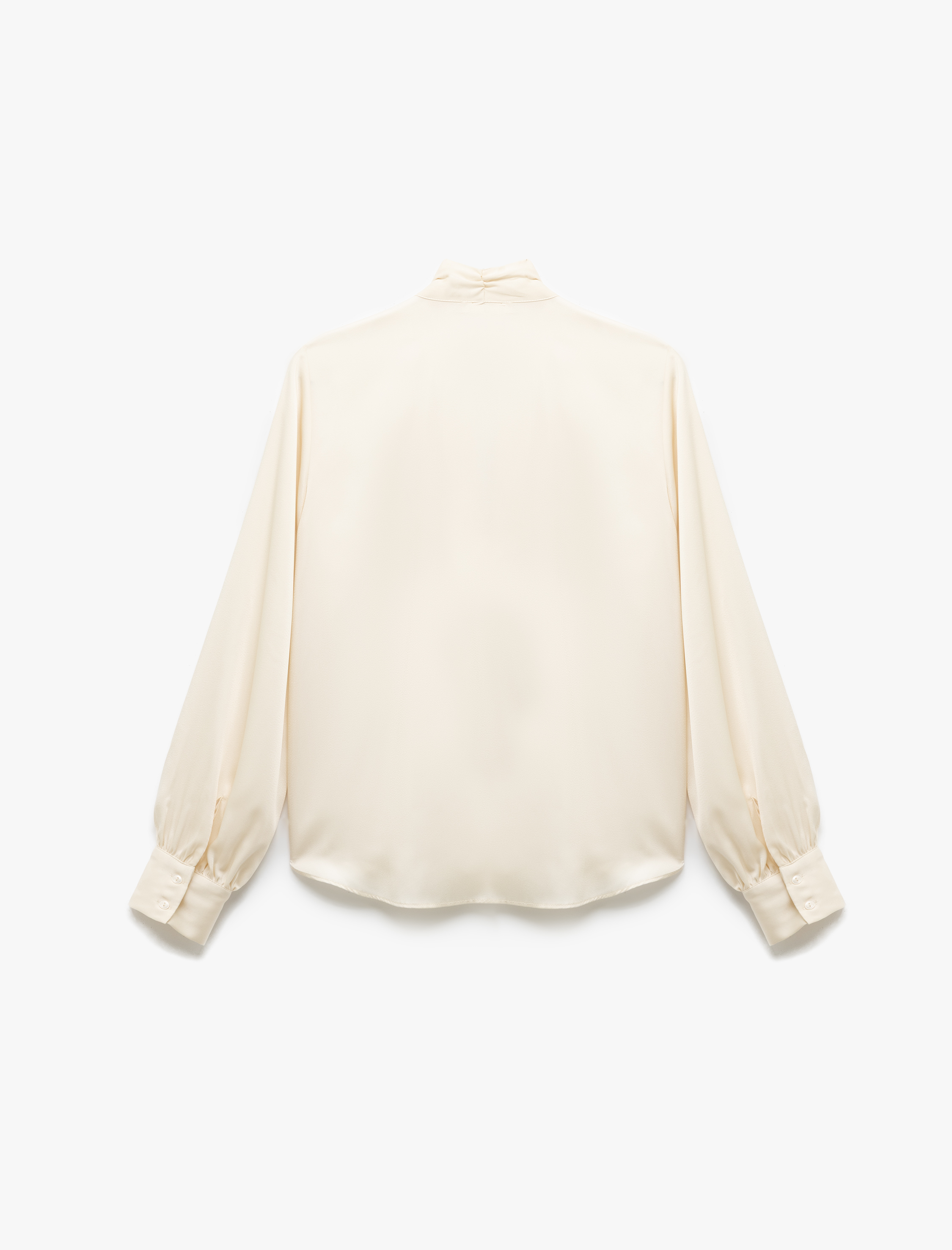   Uzun Kollu Bağlama Detaylı Fular Yaka Saten Bluz