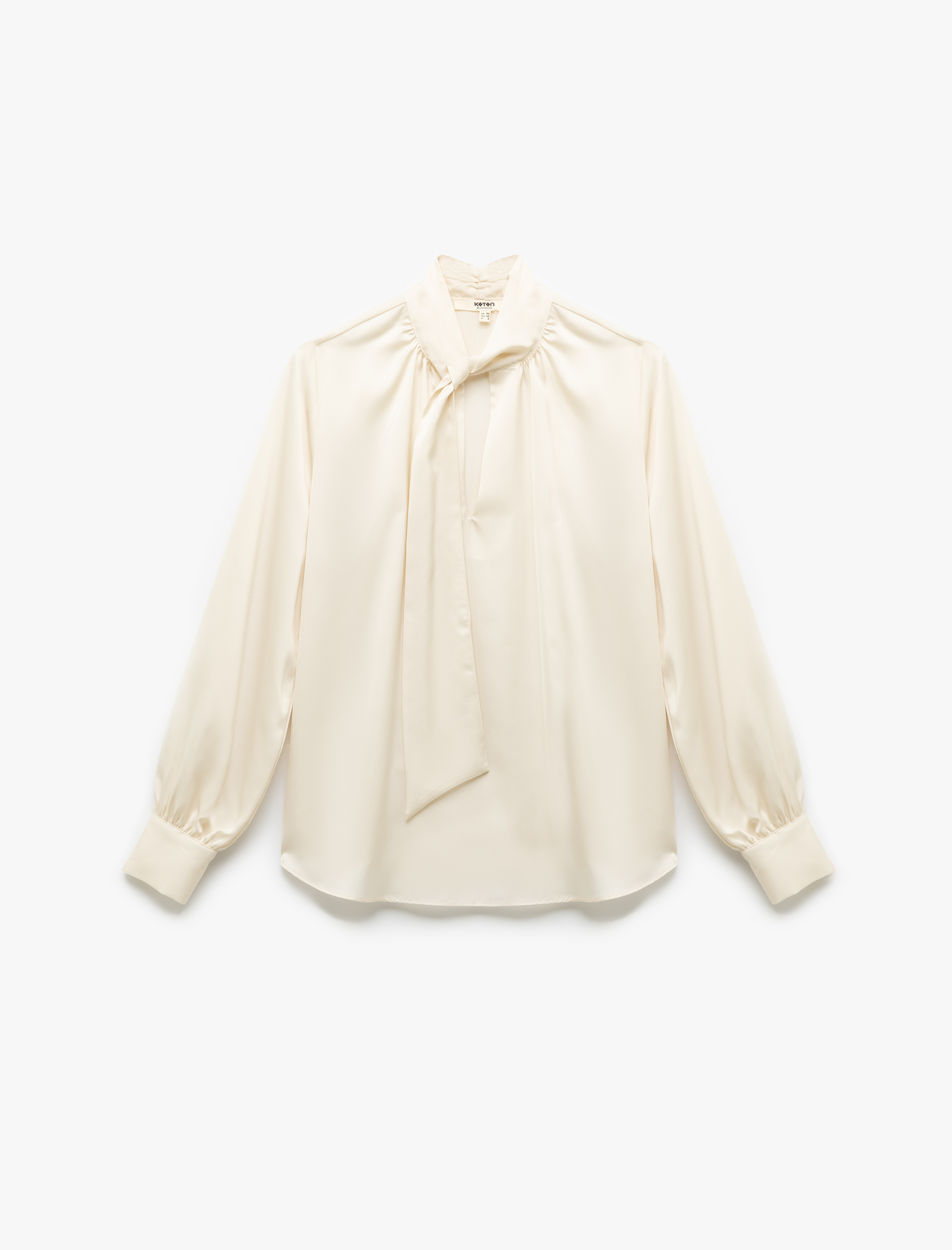   Uzun Kollu Bağlama Detaylı Fular Yaka Saten Bluz