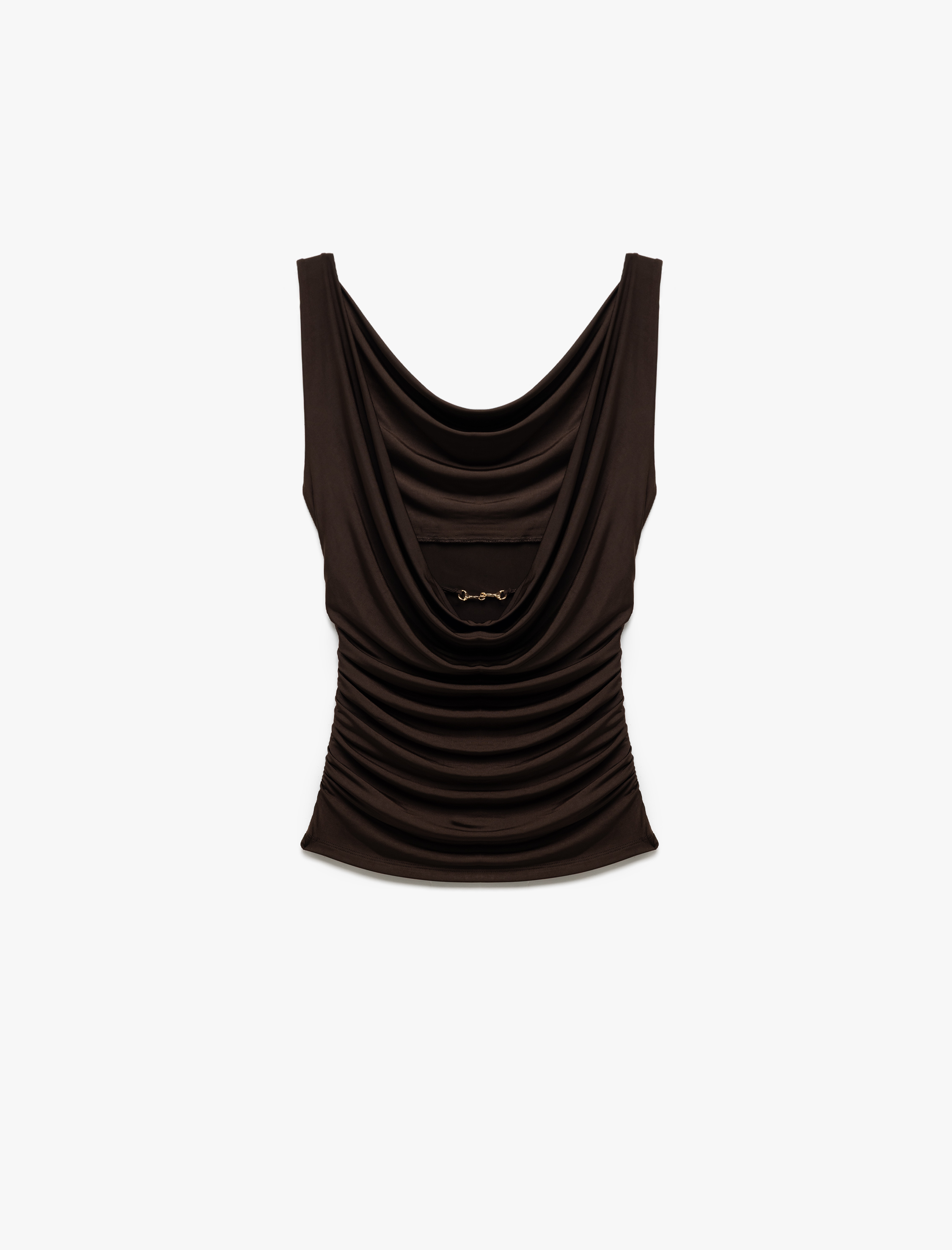 Sandy Kumaş Slim Fit Aksesuarlı Kolsuz Degaje Yaka Bluz