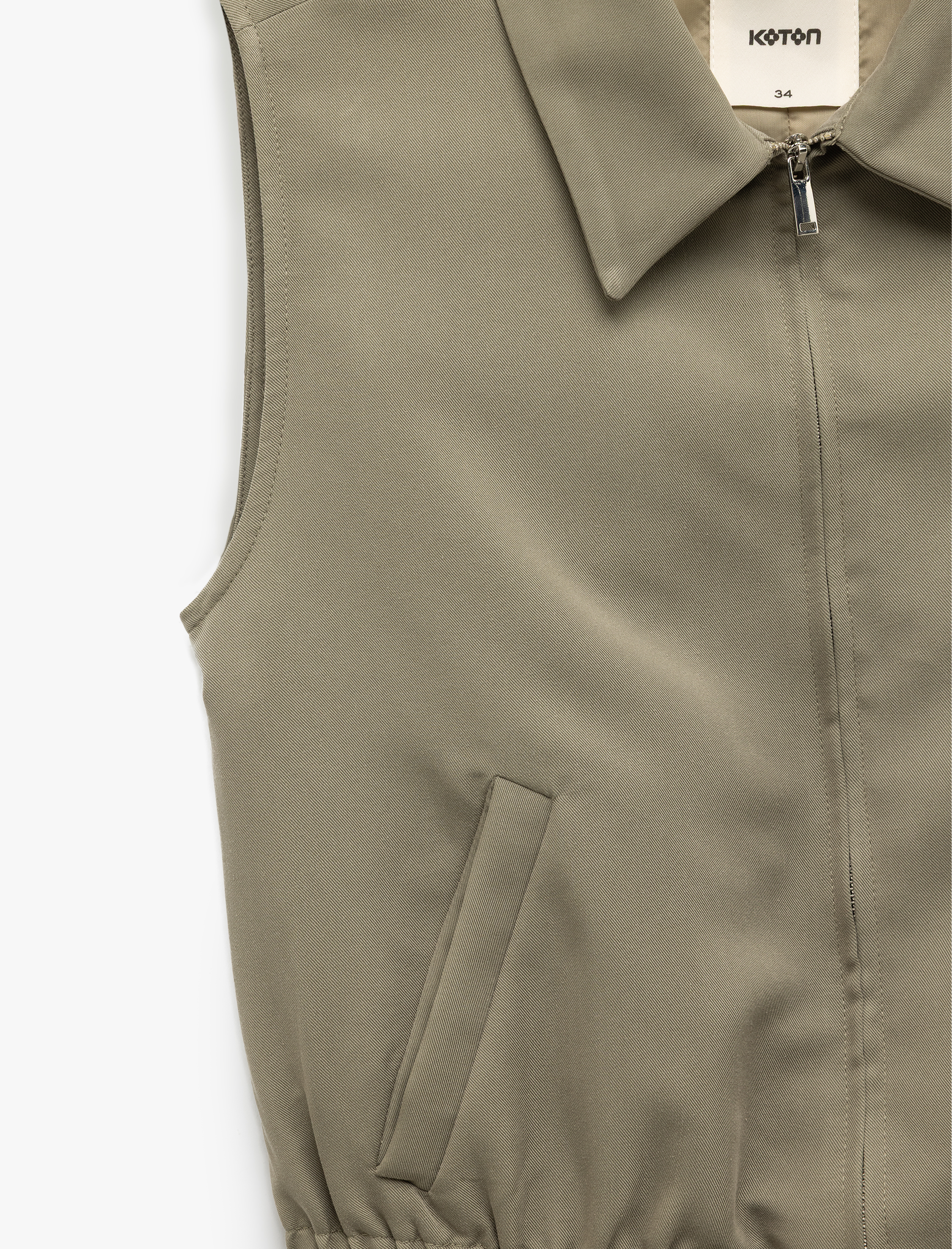   Modal Kumaş Gömlek Yaka Kolsuz Cepli Fermuarlı Bomber Yelek