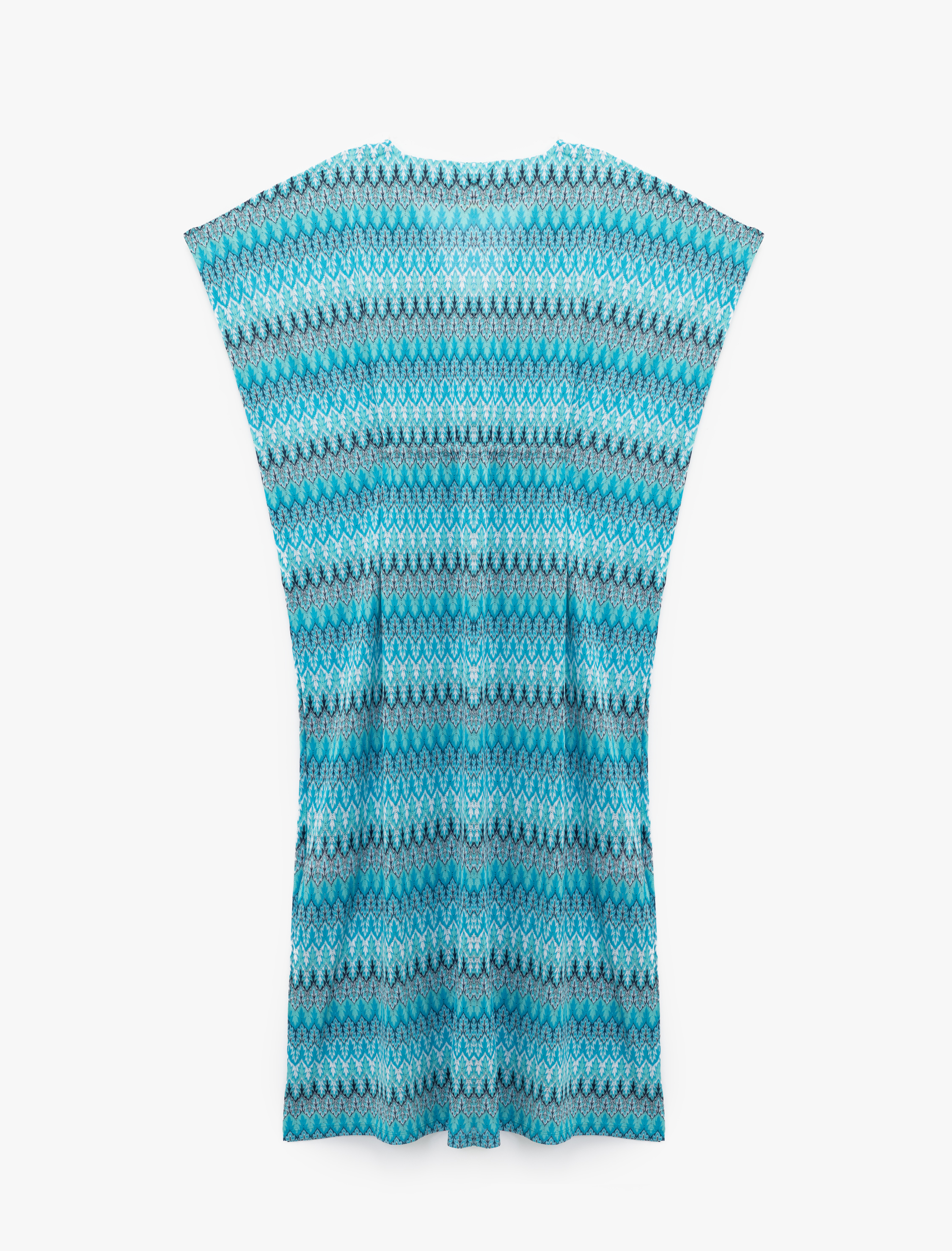 Rahat Kalıp V Yaka Bağlama Detaylı Desenli Uzun Kimono Plaj Elbisesi