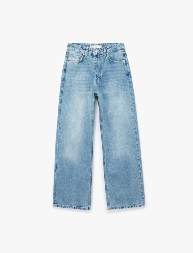 Normal Bel Pamuklu Rahat Kalıp Barrel Jean Pantolon_3