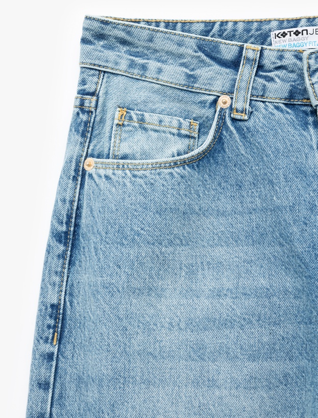 Normal Bel Pamuklu Rahat Kalıp Barrel Jean Pantolon_6