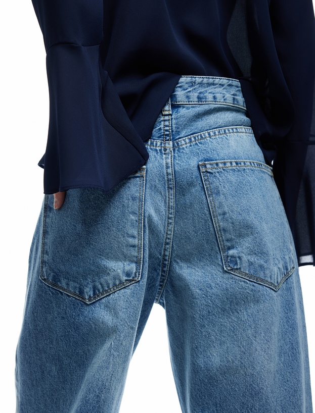 Normal Bel Pamuklu Rahat Kalıp Barrel Jean Pantolon_2