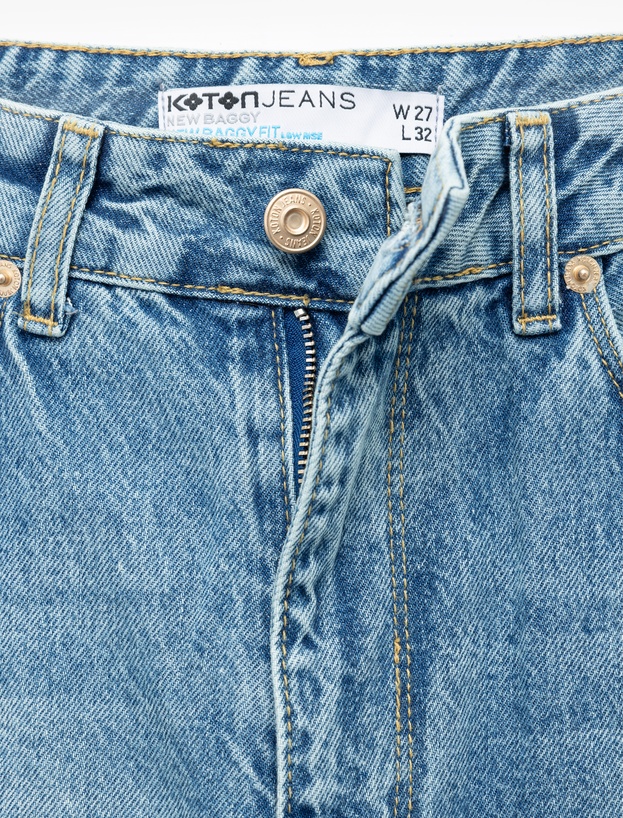 Normal Bel Pamuklu Rahat Kalıp Barrel Jean Pantolon_5