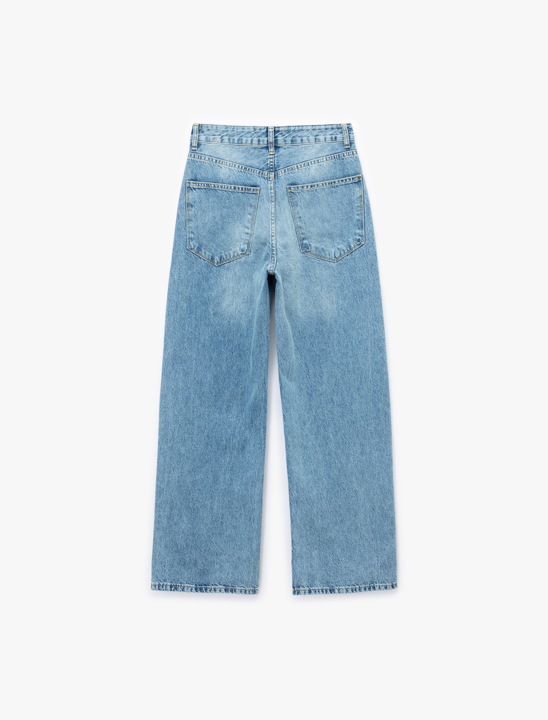   Normal Bel Pamuklu Rahat Kalıp Barrel Jean Pantolon