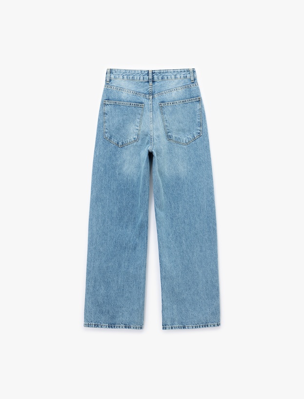 Normal Bel Pamuklu Rahat Kalıp Barrel Jean Pantolon_4