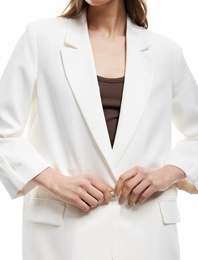 Modal Kumaş Karışımlı Uzun Kollu Cep Detaylı Kruvaze Blazer Ceket