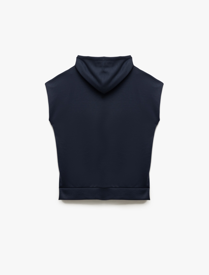   Viskon Kumaş Karışımlı Yırtmaç Detaylı Kapüşonlu Kolsuz Sweatshirt