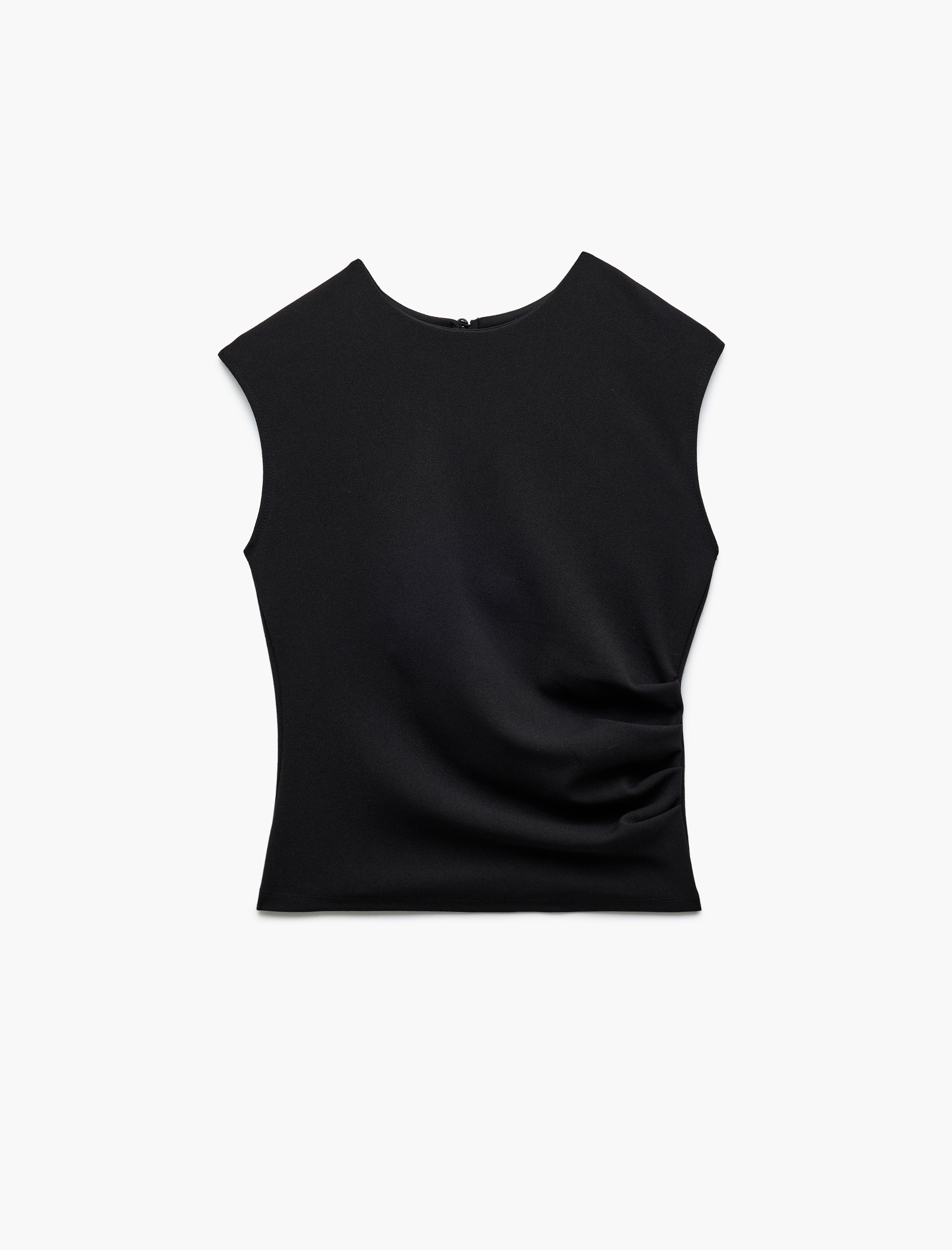   Krep Scuba Kumaş Drape Detaylı Kolsuz Bisiklet Yaka Atlet