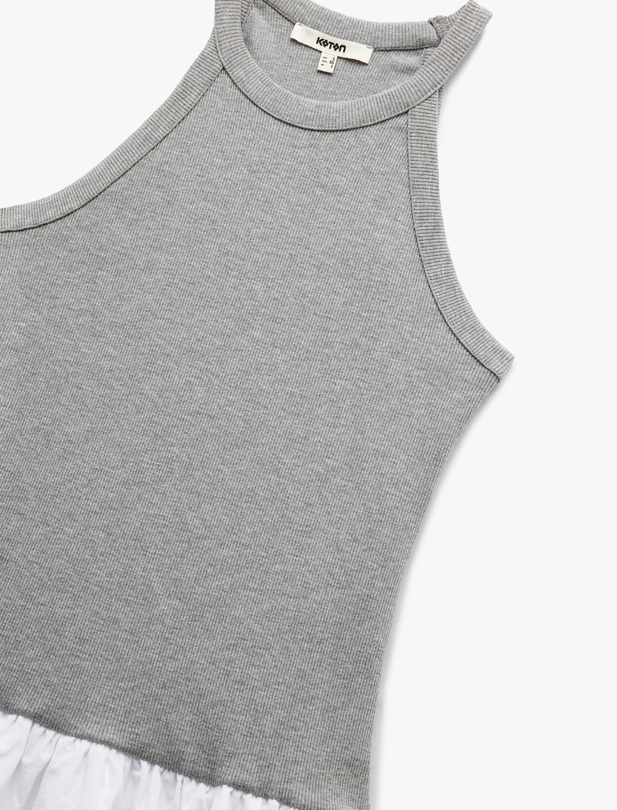   Slim Fit İki Farklı Kumaş Kullanımlı Mini Halter Yaka Balon Elbise