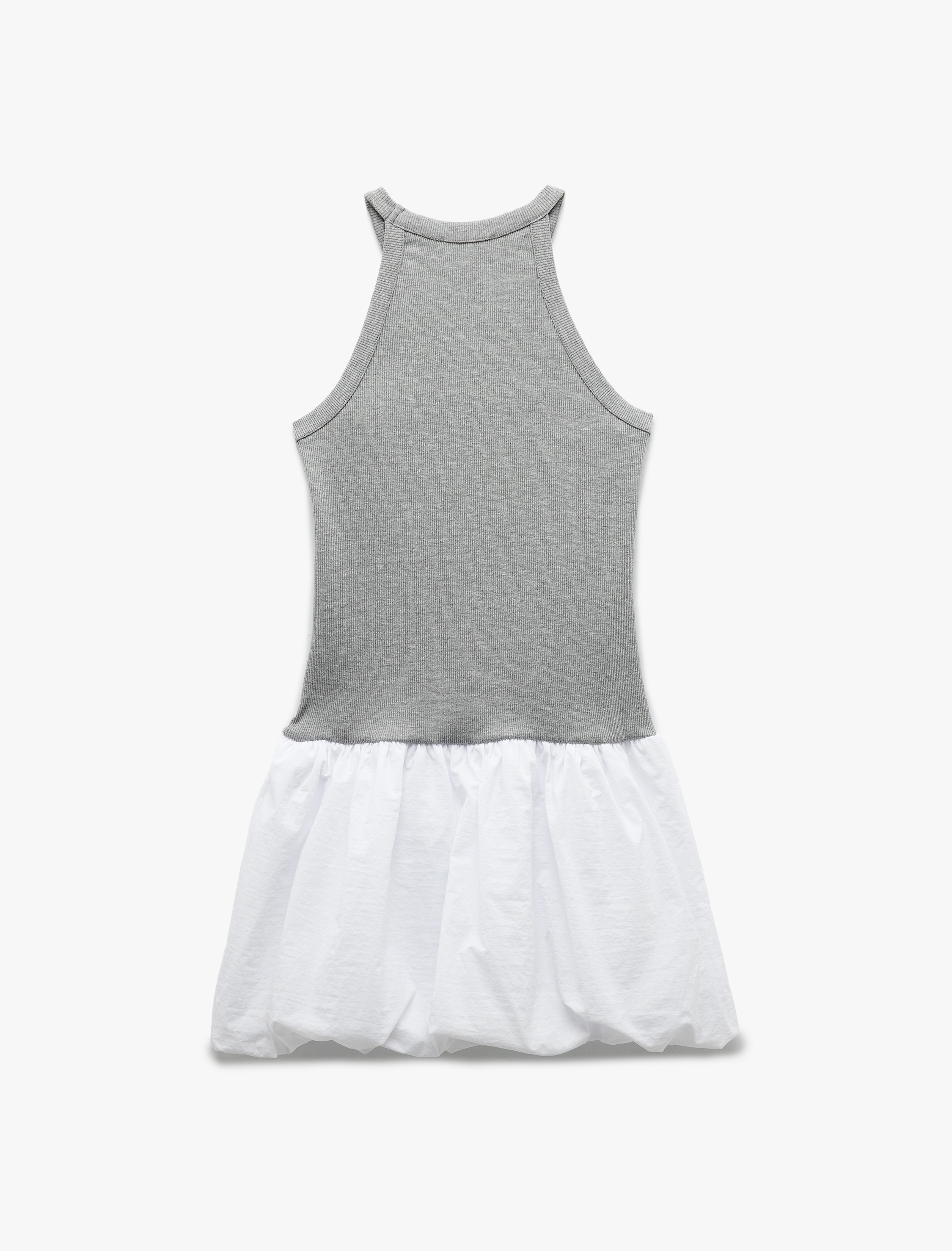   Slim Fit İki Farklı Kumaş Kullanımlı Mini Halter Yaka Balon Elbise