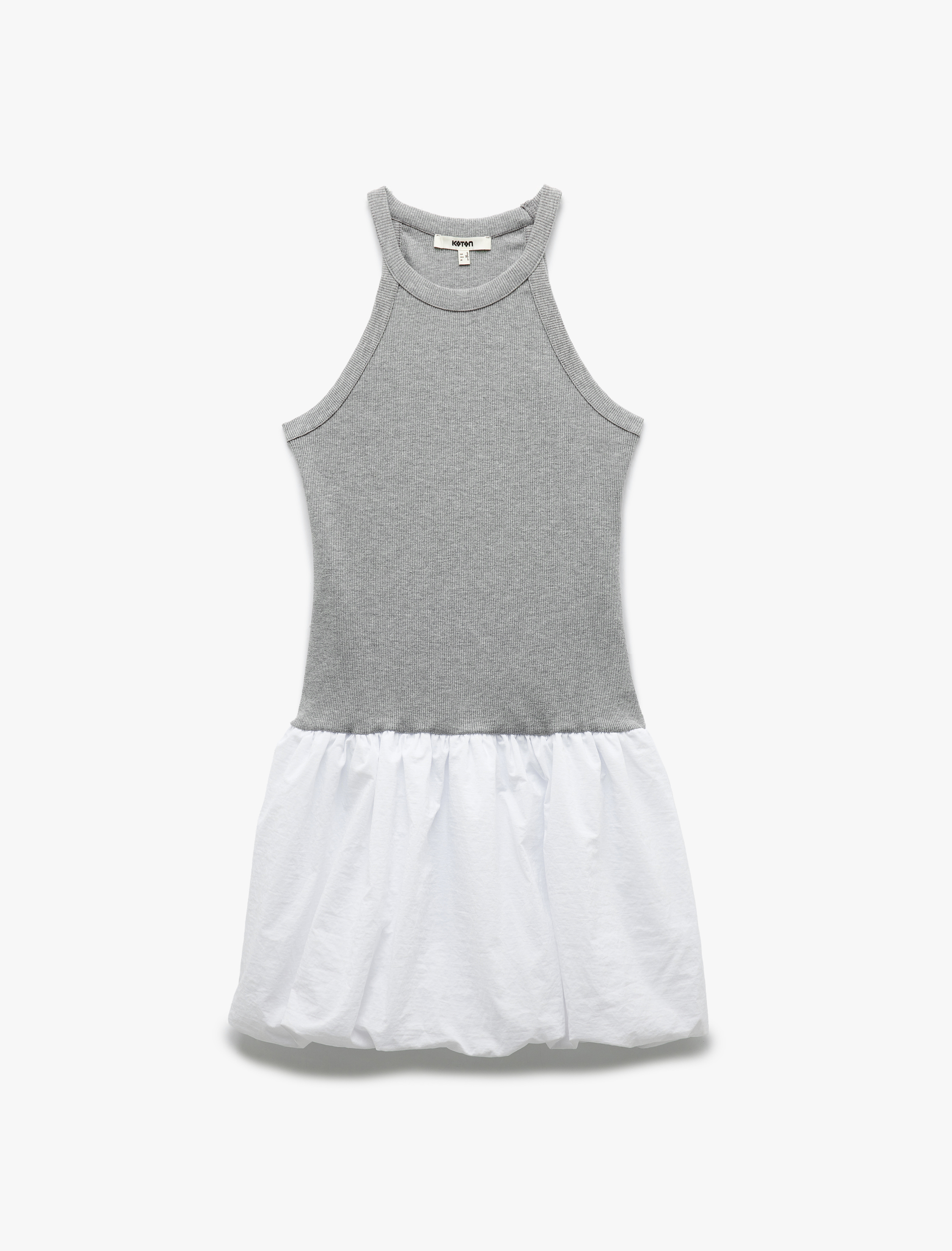   Slim Fit İki Farklı Kumaş Kullanımlı Mini Halter Yaka Balon Elbise