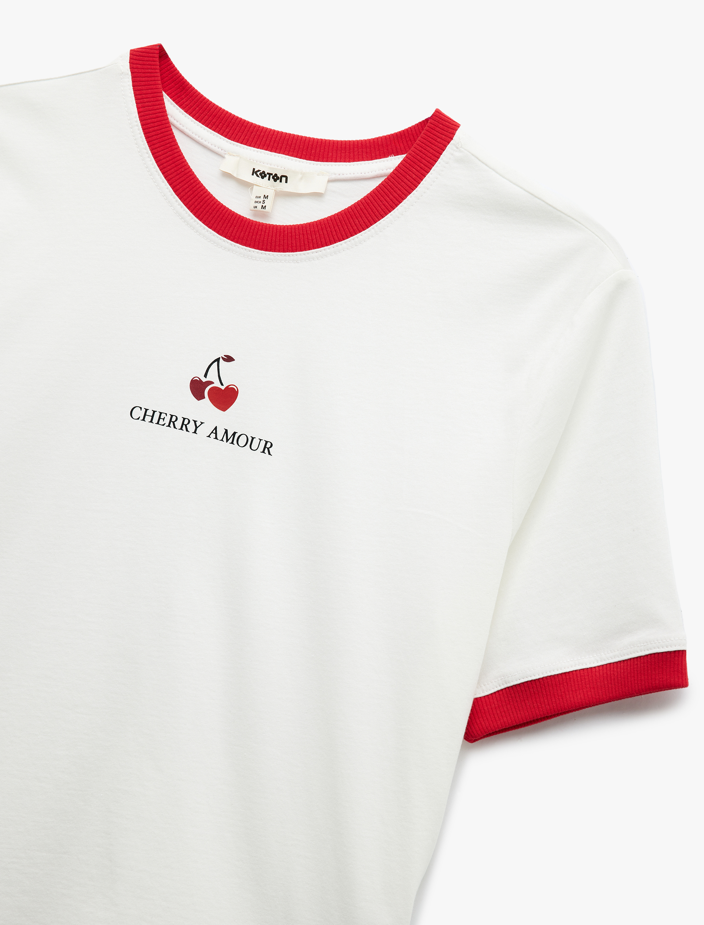   Pamuklu Kısa Kollu Bisiklet Yaka Kiraz Baskılı Tişört