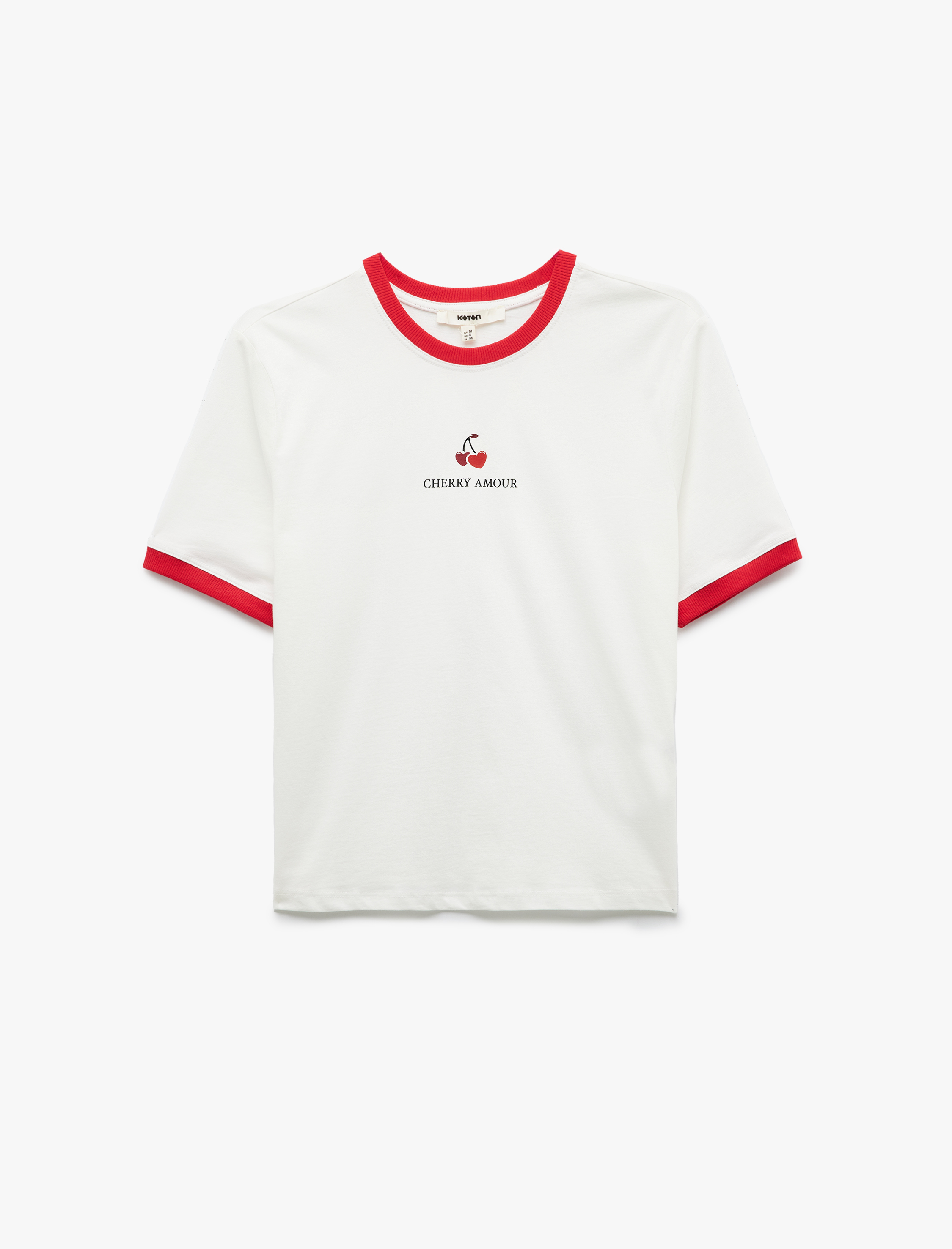   Pamuklu Kısa Kollu Bisiklet Yaka Kiraz Baskılı Tişört