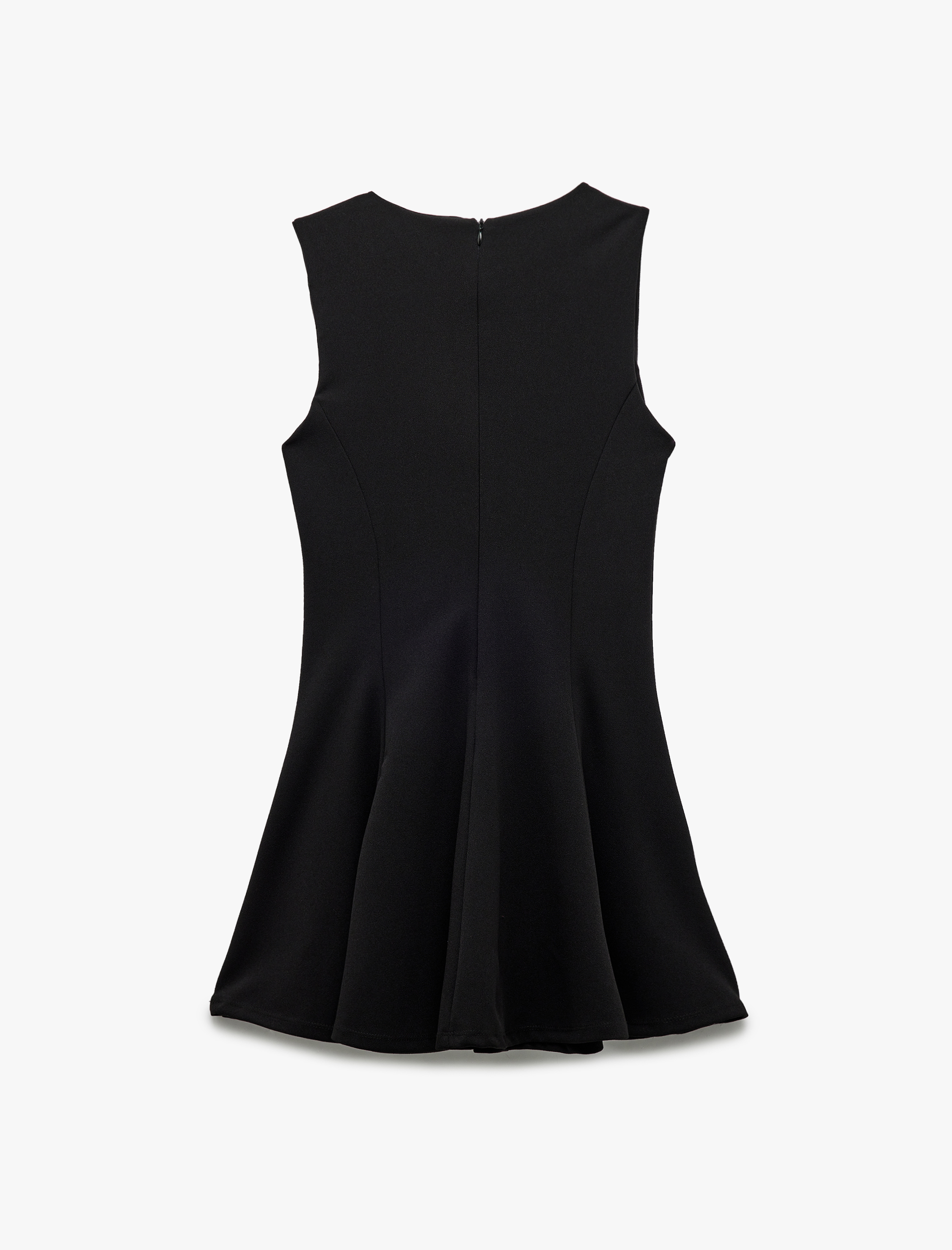   Krep Scuba Kumaş Fiyonk Detaylı Kolsuz Bisiklet Yaka Mini Elbise