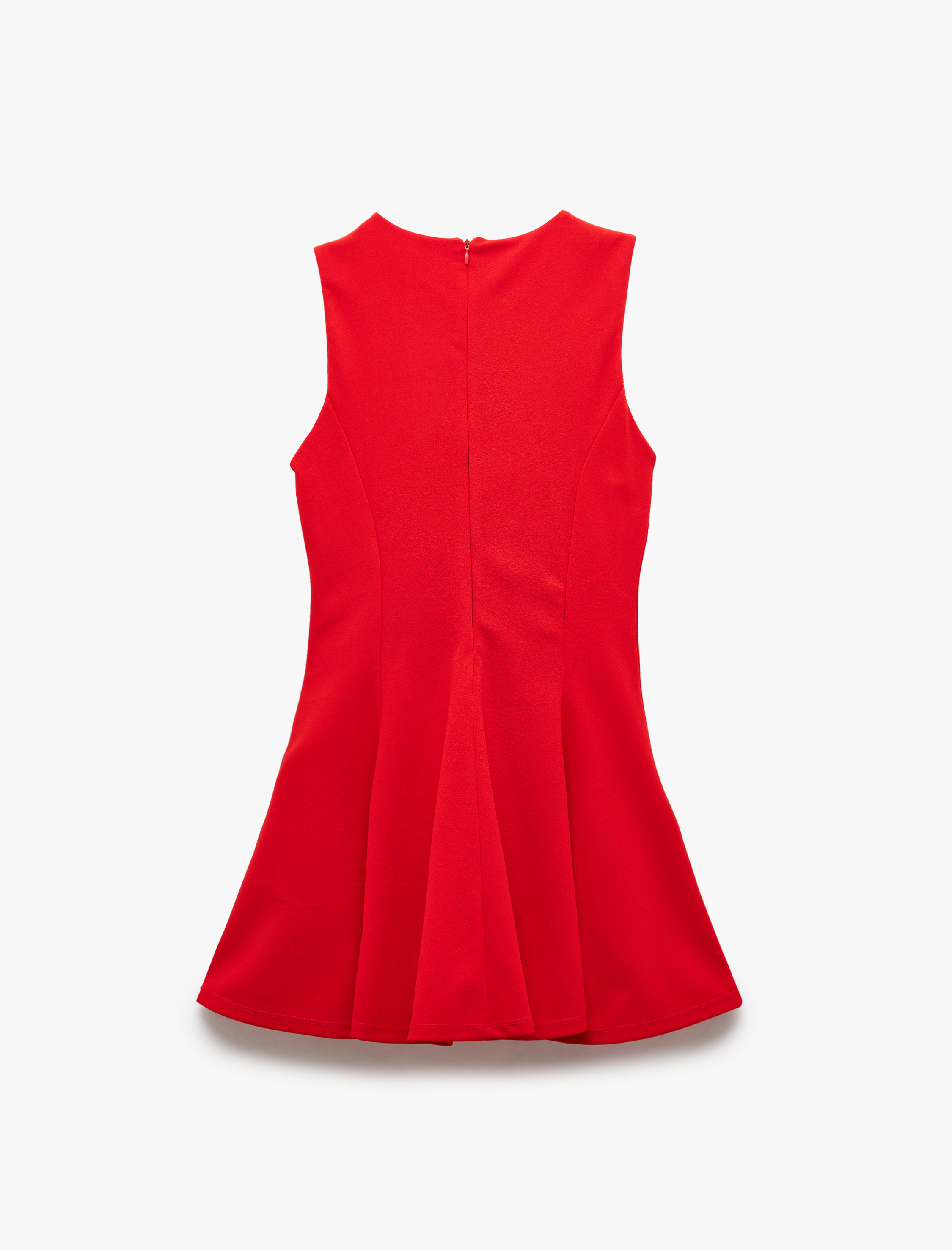   Krep Scuba Kumaş Fiyonk Detaylı Kolsuz Mini Elbise