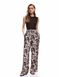Viskon Keten Karışımlı Floral Desenli Geniş Paça Pantolon
