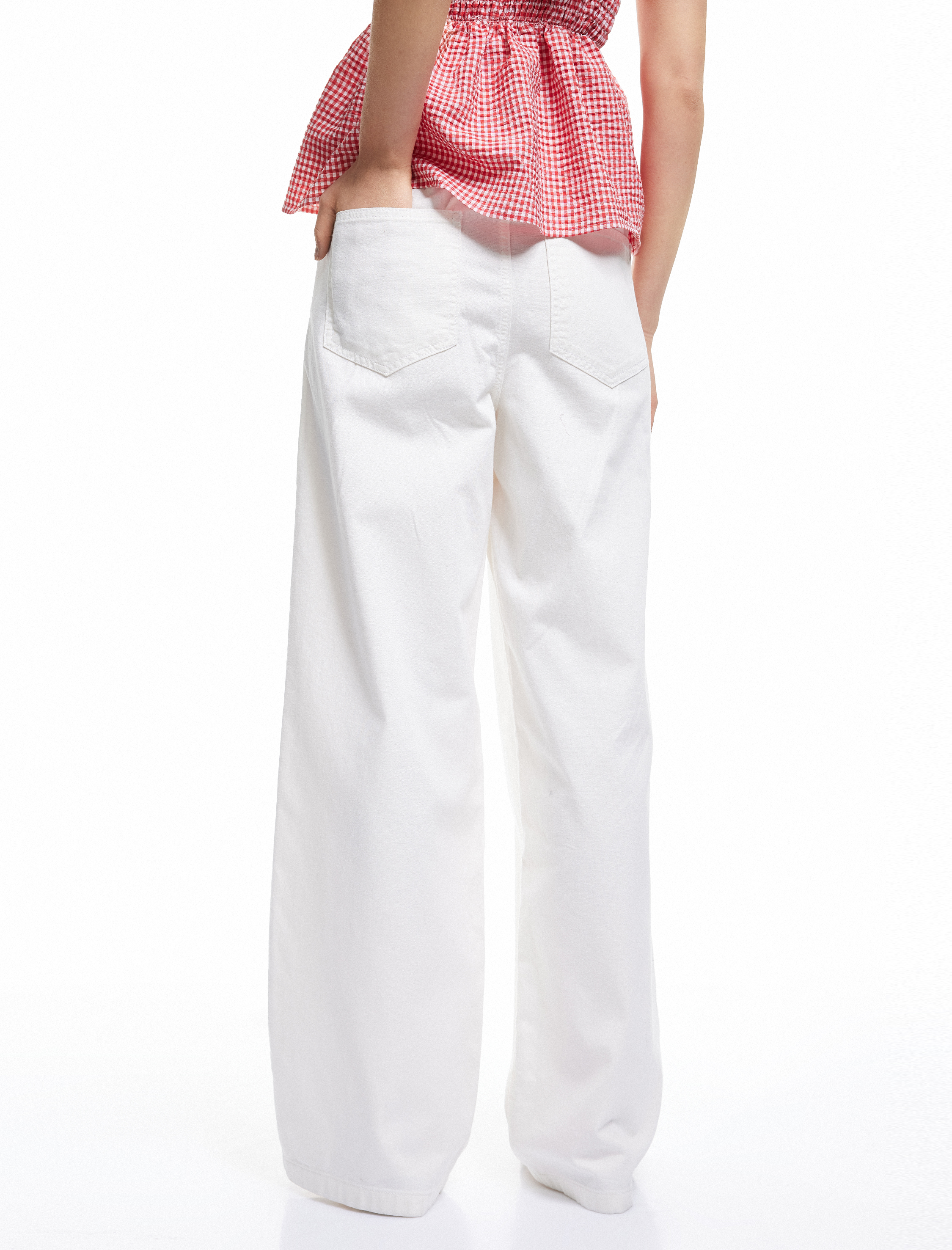   Koton X Sibil Çetinkaya - Beli Bağcıklı Pamuklu Düz Paça Cepli Pantolon - Loose Straight Fit Jeans