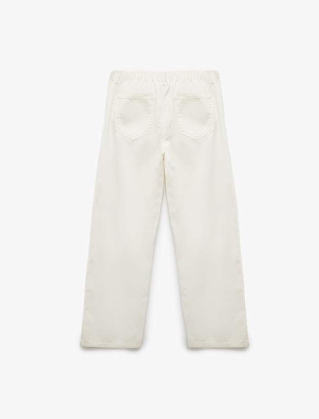 Koton X Sibil Çetinkaya - Beli Bağcıklı Pamuklu Düz Paça Cepli Pantolon - Loose Straight Fit Jeans_5