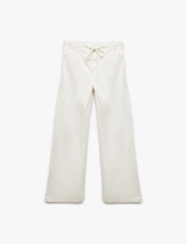 Koton X Sibil Çetinkaya - Beli Bağcıklı Pamuklu Düz Paça Cepli Pantolon - Loose Straight Fit Jeans_4