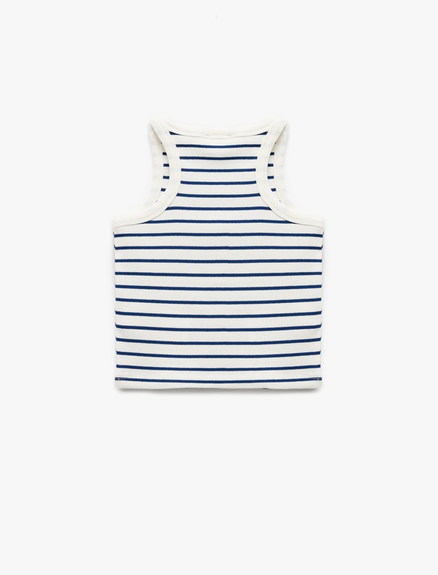 Pamuklu Bisiklet Yaka Kaşkorse Çizgili Crop Atlet_1