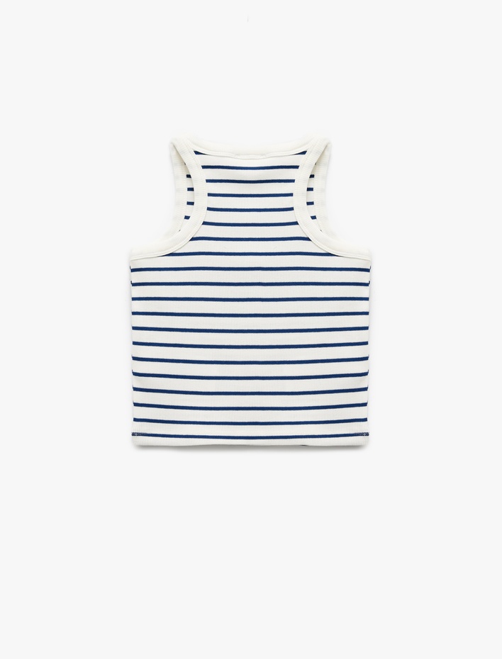 Kız Çocuk Pamuklu Bisiklet Yaka Kaşkorse Çizgili Crop Atlet